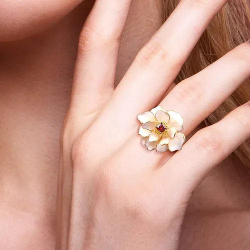 Miniatura 4 de Santuzza Anillo de plata de ley 925 con diseño de flores esmaltadas para mujer