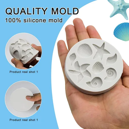 Miniatura 3 de MEMOVAN Molde de silicona bajo el mar, 3 piezas, molde de fondant marino, concha, estrella de mar, molde de silicona para hornear para debajo