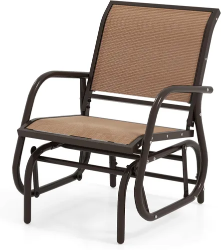 Tangkula Silla mecedora ergonómica con tela cómoda, marco de hierro, 4 almohadillas antideslizantes para pies, silla mecedora para patio al aire
