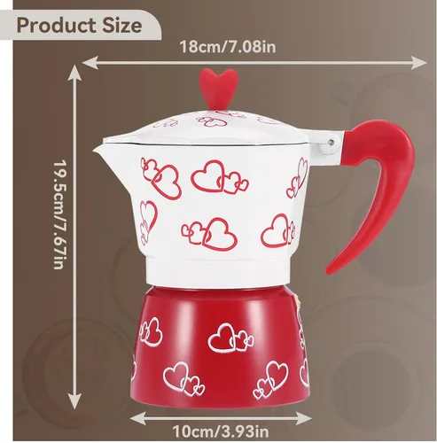 Miniatura 2 de HERCHR Red Heart - Olla de aluminio para moka, cafetera de café expreso con mango ergonómico antideslizante para verter sobre la cafetera