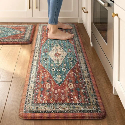 Miniatura 27 de Collive Alfombras y Tapetes Boho para Cocina 2 PIEZAS Alfombra Antifatiga Acolchada, Juego de 2 Alfombras de Cocina Impermeables Antideslizantes
