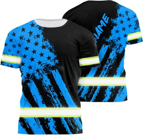 Miniatura 32 de Camisa de alta visibilidad con bandera de Estados Unidos de color para hombres y mujeres, con nombre personalizado, camisa de seguridad reflectante