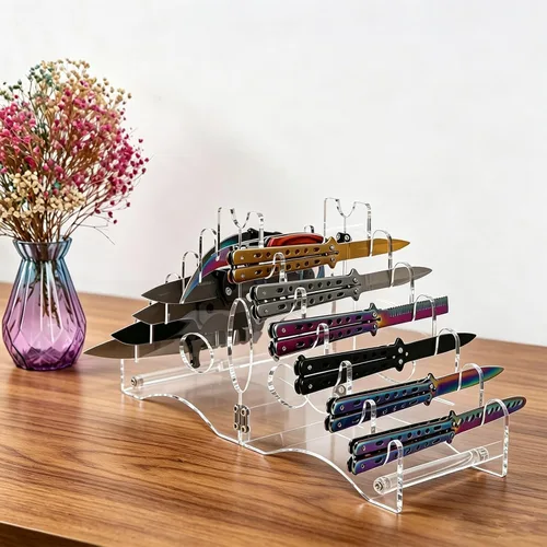 Miniatura 4 de WANLIAN Soporte para cuchillos (acrílico transparente), organizador de 12 ranuras y soporte de exhibición para cuchillos de bolsillo, sable, ideal