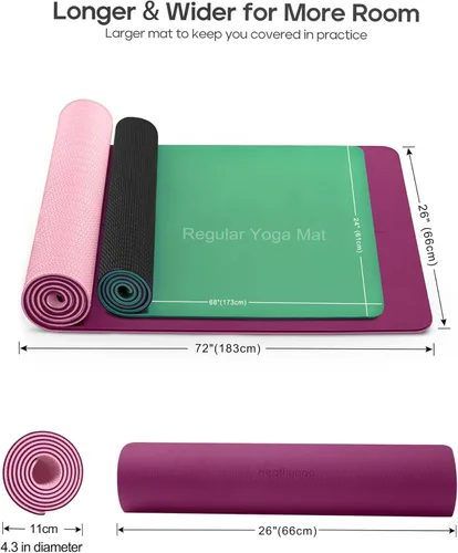 Miniatura 5 de Heathyoga Tapete de Yoga Antideslizante Ecológico, Sistema de Alineación Corporal, Material TPE Certificado por SGS - Superficie Texturizada Violeta