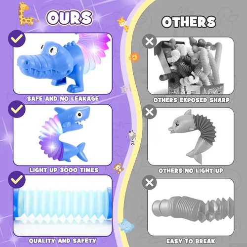 Miniatura 2 de Delighkidz Juguetes antiestrés de animales para niños pequeños: 6 tubos LED de animales para niños de 3, 4, 5, 6, 7, 8 años, regalos de cumpleaños