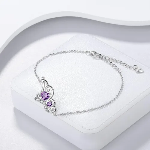 Miniatura 2 de Butterfly Heart Necklace Birthstone Pendant Necklace Earrings Bracelet Women 925 Sterling Silver Animal Butterflies Birthstone Pendant Crystal