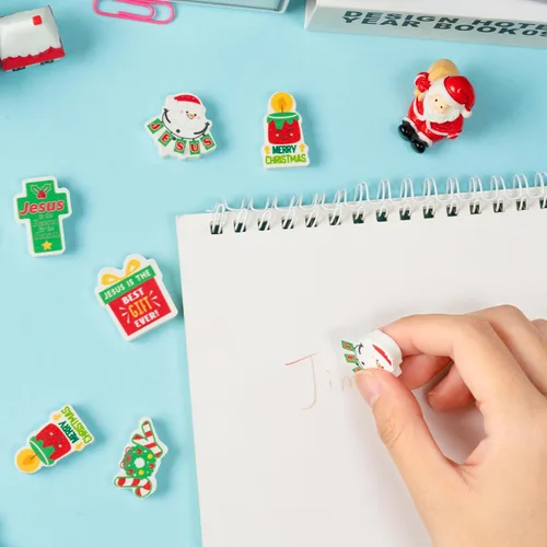 Miniatura 4 de ANGOLIO 60Pcs Borradores Mini de Dibujos Animados Cristianos en Paquete Grande para Navidad Feliz, Borradores de Lápiz con Motivo de Cruz Religiosa