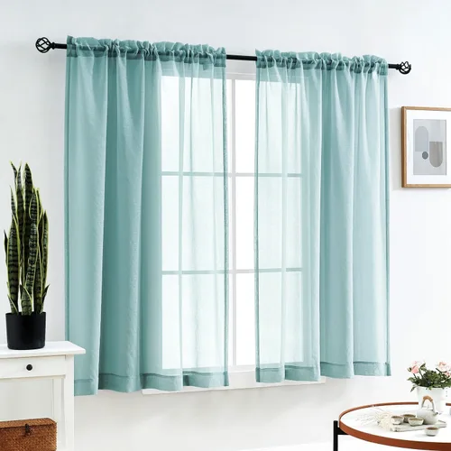 Miniatura 76 de Cortinas para ventana cortinas blancas traslúcidas de 90 pulgadas de largo, 2 paneles de cortinas de tul, paneles de ventana para cortinas de Blanco