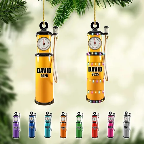 Miniatura 21 de Adorno de Navidad personalizado con bomba de gas, decoración retro personalizada para árbol de vacaciones, recuerdo único para trabajadores