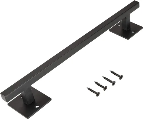 Miniatura 5 de Homode Manija de puerta estilo granero, mango rústico de 12 pulgadas, resistente, tirador de puerta cuadrada negro mate con base larga al ras