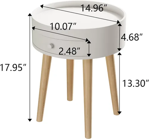 Miniatura 2 de Mesa auxiliar redonda blanca para sala de estar, mesita de noche moderna, mesa de centro pequeña con cajón para dormitorio, espacio pequeño, patas