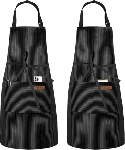 Miniatura 7 de Serrenf Paquete de 2 delantales, delantales de cocina de cocina, delantal ajustable con 2 bolsillos para hombres y mujeres, delantal de chef
