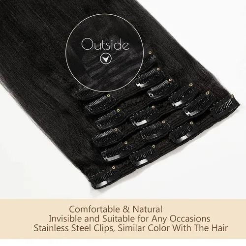 Miniatura 4 de Extensiones de cabello lacio italiano Yaki con clip, cabello humano Remy real, grado 8A, grueso, virgen, 4C, afroamericanos, cabeza completa