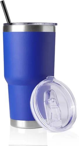 Miniatura 21 de DOMICARE Vaso de 30 oz con tapa y pajita, vasos de acero inoxidable a granel, aislado al vacío de doble pared para café, vaso duradero