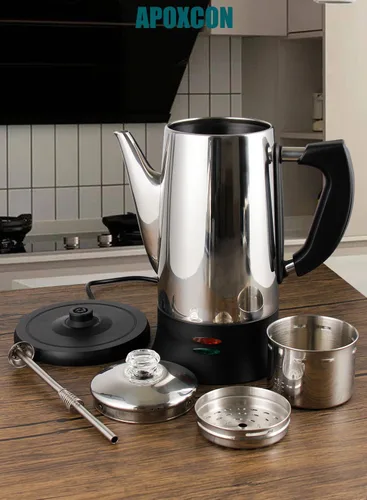 Miniatura 2 de APOXCON Cafetera eléctrica de acero inoxidable con dos pomos de progreso de cerveza transparentes resistentes al calor, aspecto clásico, mantiene