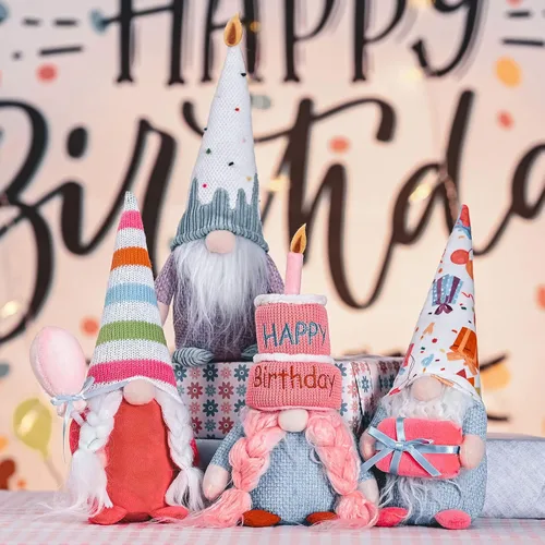 Miniatura 7 de unanscre Decoración de gnomos de cumpleaños de elfo de peluche, 4 muñecas suecas Tomte hechas a mano, lindos gnomos escandinavos para decoración
