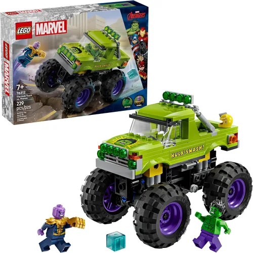 LEGO Marvel The Hulk Truck vs. Thanos - Juguete de construcción de Monster Truck para niños a partir de 7 años, incluye minifiguras de juguete de