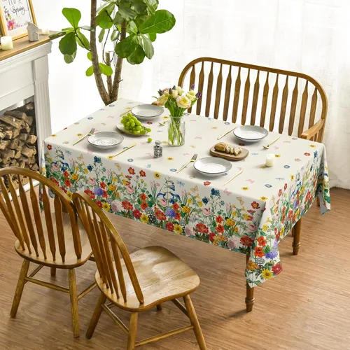Miniatura 2 de Horaldaily Mantel de primavera rectangular de 52 x 70 pulgadas, diseño de flores florales, acuarela, lavable, para fiesta, picnic, cena, decoración
