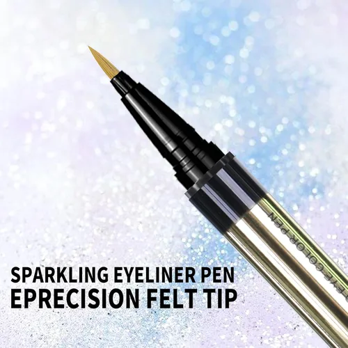 Miniatura 2 de Music Flower Delineador de ojos, delineador de ojos líquido impermeable con punta de precisión, delineadores de ojos metálicos brillantes Dorado