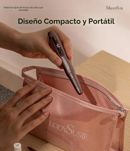 Miniatura 3 de MelodySusie PC180G - Taladro de uñas inalámbrico portátil en forma de bolígrafo, lima eléctrica recargable de 25000 RPM con pantalla LED para todo