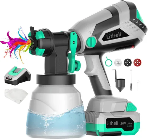 Miniatura 8 de Litheli - Pulverizador de pintura inalámbrico con potente motor sin escobillas, pulverizadores de pintura de batería de 20V 2.0Ah con 4 boquillas