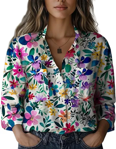 Miniatura 6 de Summer Tops for Women Lightweight Button Flowy Shirts Boho Long Sleeve Blouses Casual Clothes with Pockets