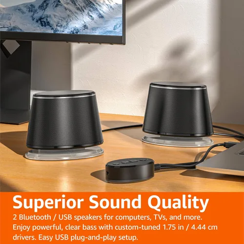 Miniatura 6 de Amazon Basics Altavoces Bluetooth para computadora con USB 3.0, iluminación LED azul, control de volumen, alimentación por USB, juego de 2