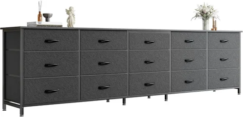 Huuger Cómoda de 78.7 pulgadas de largo para dormitorio, cómoda de tela con 15 cajones para armario, soporte de TV grande para TV de 65, 75, 85