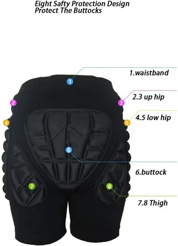 Miniatura 6 de Protección de la cadera, pantalones cortos acolchados 3D, equipo de protección transpirable para esquí, hockey, patinaje, patinaje sobre hielo.