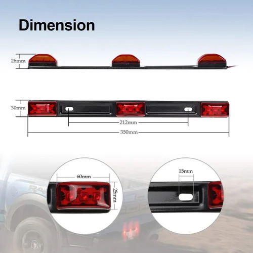 Miniatura 8 de Partsam Kit de luz LED de remolque de 12 V, barra de luz de identificación de remolque de camión de 14.17 pulgadas, 9 LED, 3 lámparas, barra de luz