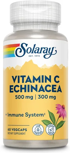 SOLARAY Vitamina C y raíz de equinácea | Apoyo saludable del sistema inmunológico con 500 mg de VIT C y 300 mg de equinácea por cápsula | Sin OMG y