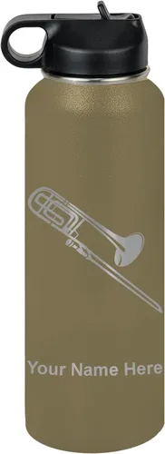 Miniatura 68 de LaserGram Botella de agua personalizada, trombón, acero inoxidable de doble pared aislada al vacío con popote superior, regalo grabado personalizado