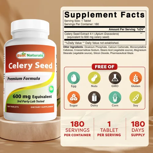 Miniatura 2 de Best Naturals Tableta de semillas de apio de 600 mg, 180 unidades (817716014401)