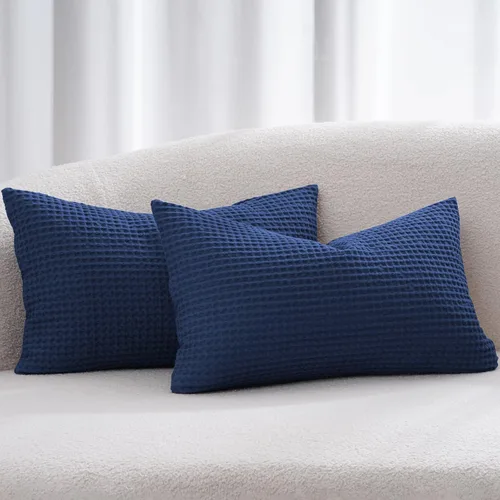 Miniatura 42 de PHF Funda de almohada 100% algodón con tejido de gofre, 18 x 18 pulgadas, sin relleno, paquete de 2 elegantes fundas de almohada cuadradas Gris claro