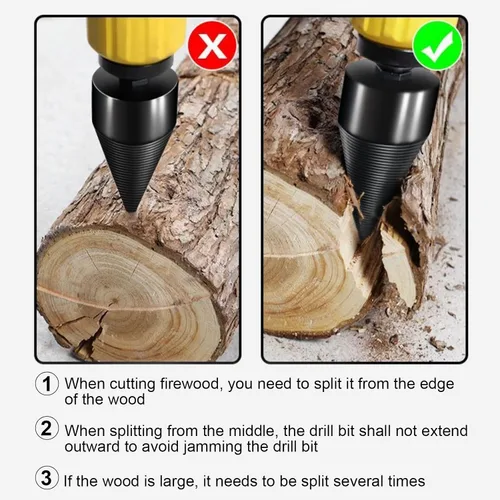 Miniatura 6 de Broca divisora de madera 42mm + 32mm con guantes antideslizantes y 4 mangos de perforación, broca divisora de troncos divisora de leña para broca