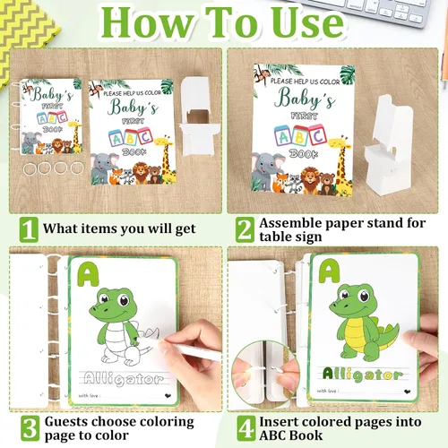 Miniatura 3 de Baby's First ABC Book Baby Shower Juego de 26 tarjetas para colorear del alfabeto animal de la A a la Z para baby shower, libro de invitados
