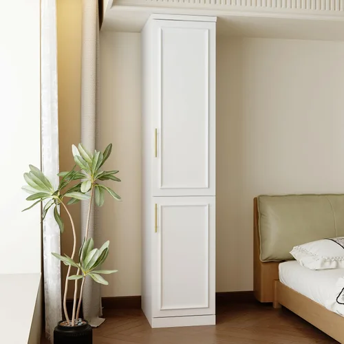 Miniatura 3 de FUFU&GAGA Armario estrecho con 2 puertas, moderno armario blanco para dormitorio con asas doradas, armario moderno de almacenamiento de ropa