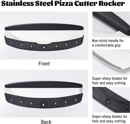Miniatura 6 de Cortador de pizza y juego giratorio de cáscara de pizza de 12 pulgadas, cáscara de aluminio anodizado con mango de madera, incluye protector