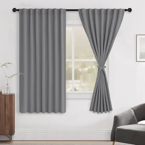 Miniatura 72 de Hiasan Cortinas opacas negras para dormitorio, cortinas opacas cortas de 45 pulgadas de largo, con aislamiento térmico, bolsillo para barra