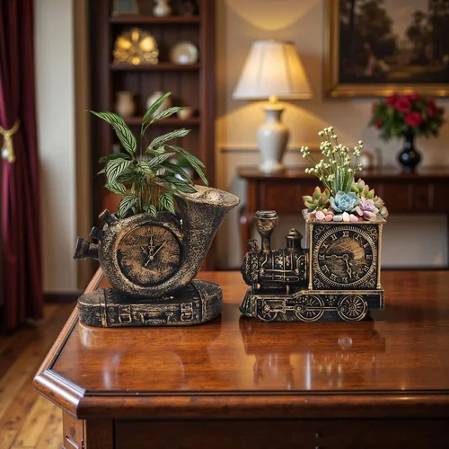Miniatura 2 de Macetas de suculentas de estilo retro con drenaje, maceta para interior/exterior, macetas nostálgicas de cactus/bonsai para decoración del hogar
