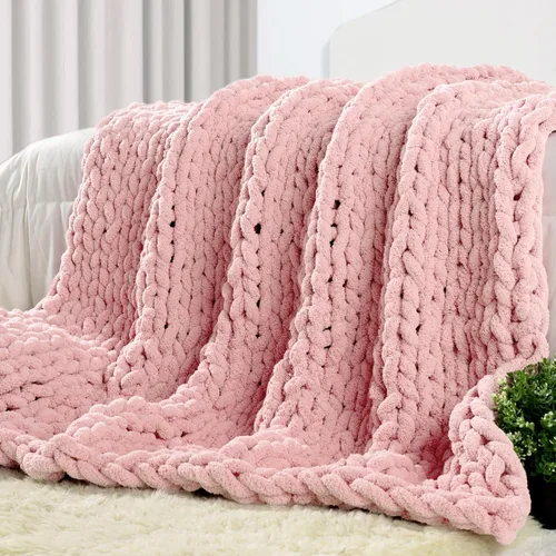 Miniatura 13 de Carriediosa Manta de Punto Grueso 50" x 60", 100% Hecha a Mano, Grande con Hilo de Felpilla en Bucle, Mantas Suaves y Esponjosas para Sofá, Cama