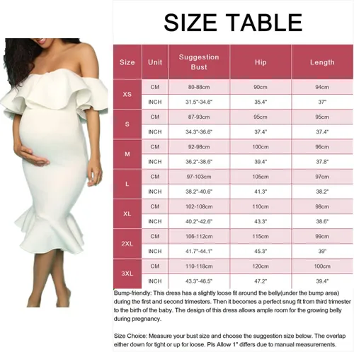 Miniatura 6 de Vestido de maternidad con volantes y hombros descubiertos para baby shower, manga corta, vestido de embarazo formal de sirena para mujer