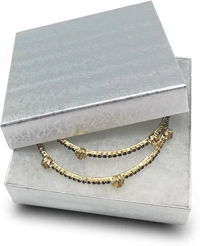 Miniatura 7 de TheDisplayGuys - Paquete de 100 cajas de cartón rellenas de algodón #33 para joyas, papel de aluminio plateado (3.5 x 3.5 x 1.0 pulgadas)