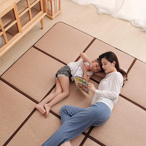 Miniatura 6 de MYOYAY Tapete grande de tatami japonés de 71 x 71 pulgadas, grande, transpirable, para dormir, plegable, de ratán, antideslizante, con costuras