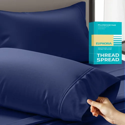 Miniatura 15 de THREAD SPREAD Fundas de almohada 100 % de algodón egipcio, fundas de almohada de 800 hilos, tamaño Queen / estándar, paquete de 2 unidades, suaves