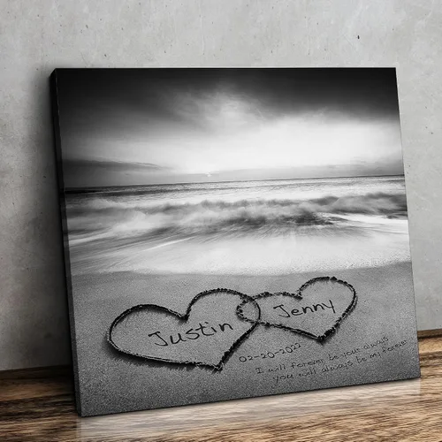 Miniatura 32 de CP CANVASPATH Nombre y fecha de pareja en la playa, impresiones en lienzo personalizadas, regalo de amor para aniversario, boda, cumpleaños y Arte