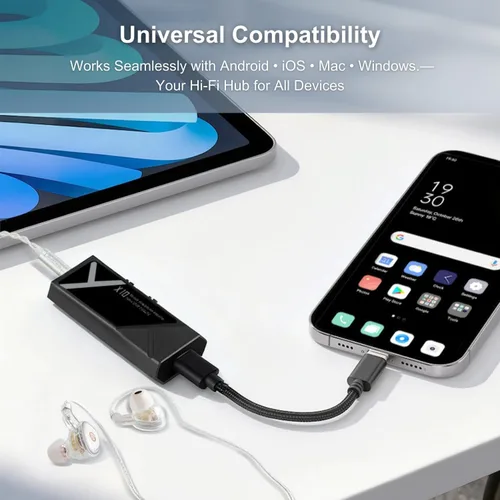 Miniatura 5 de Surfans Amplificador de auriculares DAC portátil X10, adaptador de audio USB-C DAC con salidas equilibradas de 0.138 in y 0.173 in, hasta 522 mW