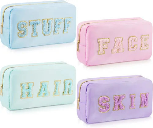 4 bolsas de aseo de viaje para mujer, bolsas de maquillaje preparadas, organizador de cosas para la cara y el cabello, bolsa de felpilla con