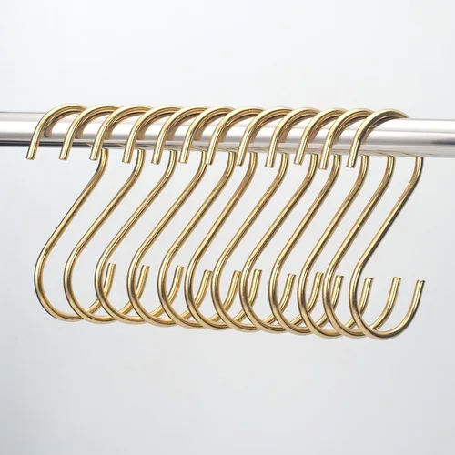 Miniatura 3 de YANGQIHOME 6 piezas, ganchos en forma de S de latón, perchas de toallas de ropa para abrigos, ollas de cocina, sartenes y tazas de café, ganchos oro