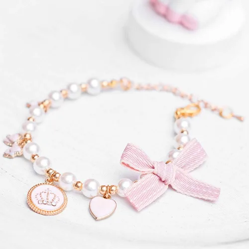 Miniatura 3 de Collar de moda para mascotas, collar de corona de perlas de gato, accesorios para mascotas, collar de peluche, collar de joyería de perlas XS Rosa